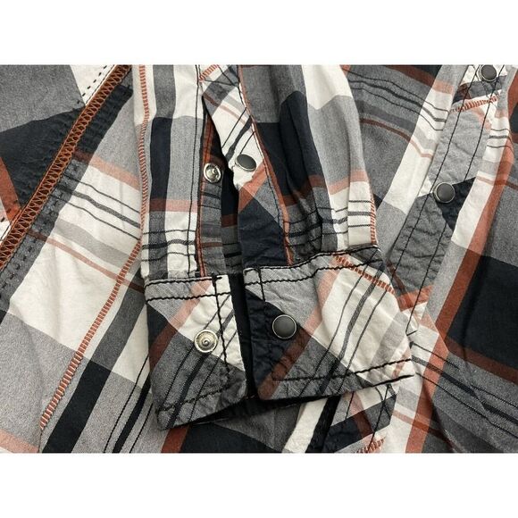 BKE Mens Pearl Snap Shirt MEDIUM Athletic Fit Long Sleeve Western Plaid - Picture 7 of 8